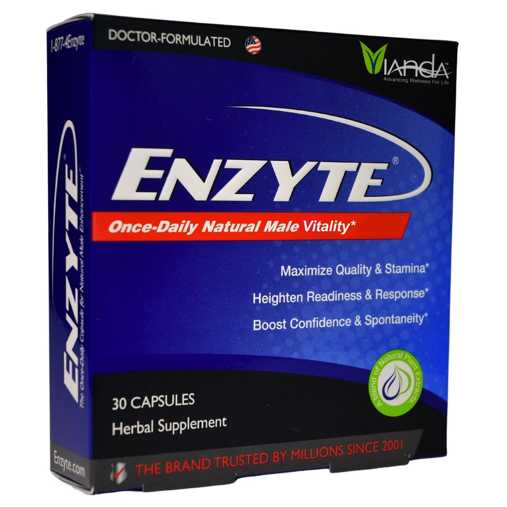 Enzyte ® Natural Mężczyzna Vitality Support 124; Daily Supplement for Men 's Health with Asian Ginseng, Ginkgo Biloba, Grape Seed, Epimedium, Muira Puama - 30 Kapsułki, 30 Day Supply