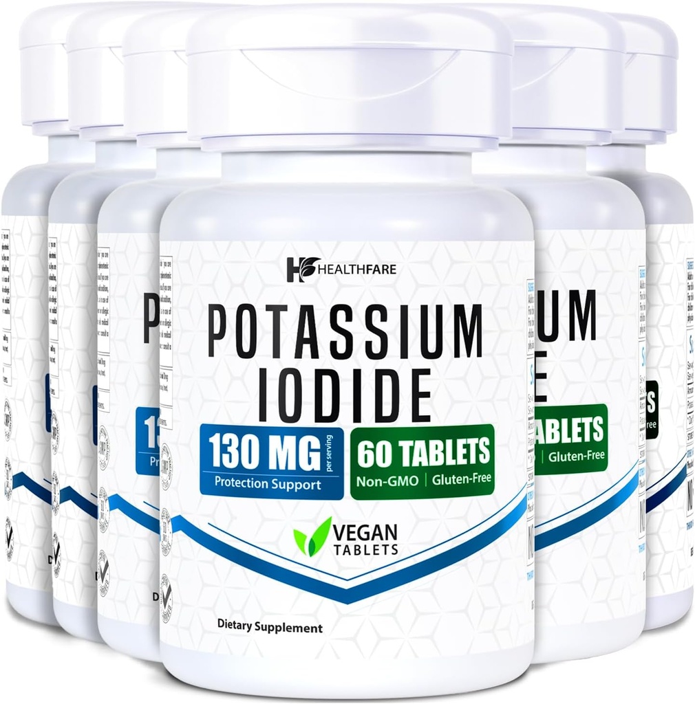 Tabletki Inodide Potasu HealthFare 124; 130 mg 124; 360 tabletek rozpuszczających szybko (6 opakowań) 124; Ki Pills 124; Długi okres trwałości 124; Nie-GMO