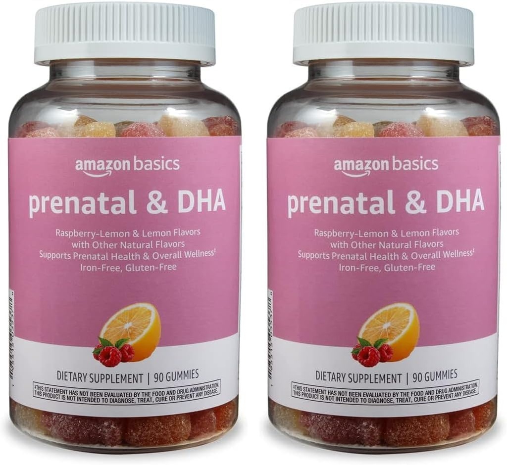 Basics Prenatal & DHA Gummy, Rasberry & Lemon Flavor, 90 Count (Wcześniej Solimon) (Opakowanie 2)