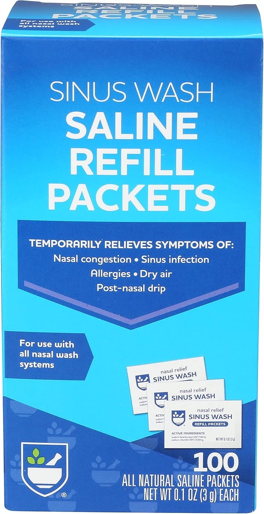 Rite Aid Sinus Wash Refill Kit, Indywidualnie zapakowane opakowania soli - 100 Hrabia 124; Nasal / alergy Relief Saline Solution for Neti Pots