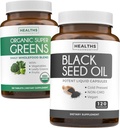 Super Zielone i czarne nasiona (2- Miesiące dostaw) Zielone Oil Synergy Bundle of Organic Super Zielonych Proszek - Kompletne Superfood (120 Kapsułki) & Olej z czarnego nasion - Cold- Pressed Nigeilla Sativa (120 Czapki)