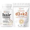 Micro Składniki Witamina D3 5,000iu + K2 100mcg Softgels & Hair Vitamins Complex Capsules Bundle 2 Pack 124; Zasadnicze Sunshine Witaminy 124; 14- in-1 Zaawansowane wsparcie wzrostu włosów