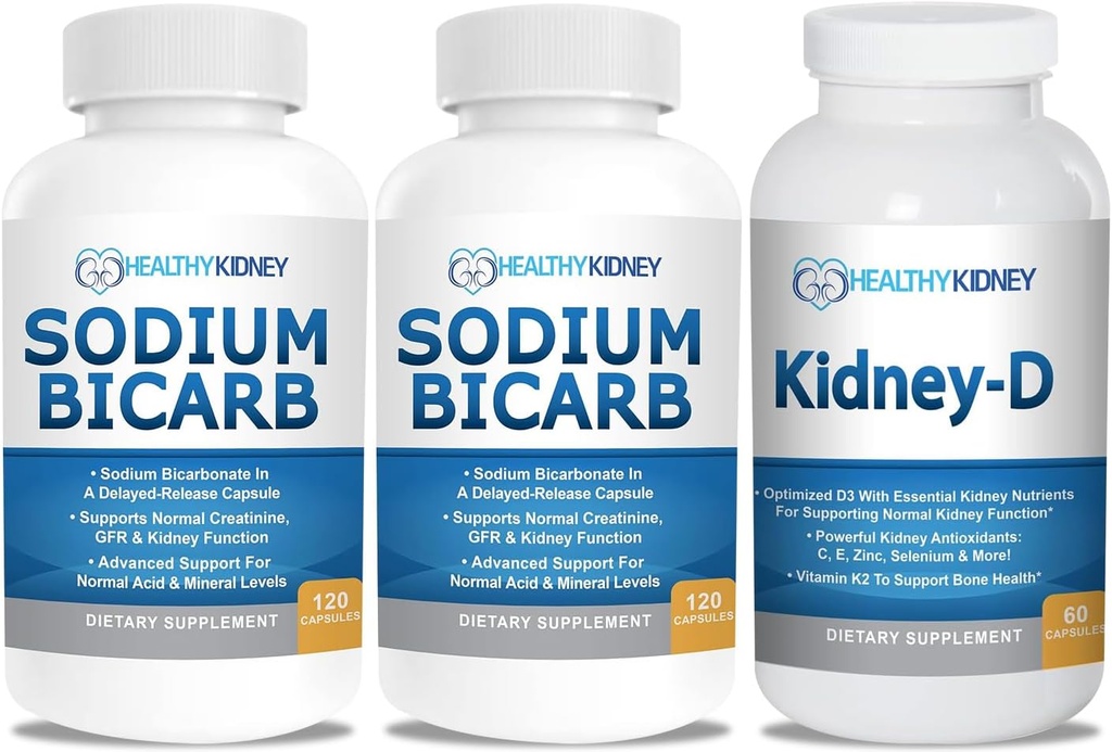 Biwęglan sodu 650mg kapsułki dla kwasu reliefowego, Alkaliczność 120 tabletek 2- Pack + Suplement Nerki dla dzieci-D. Witamina D zoptymalizowana do wsparcia nerek.