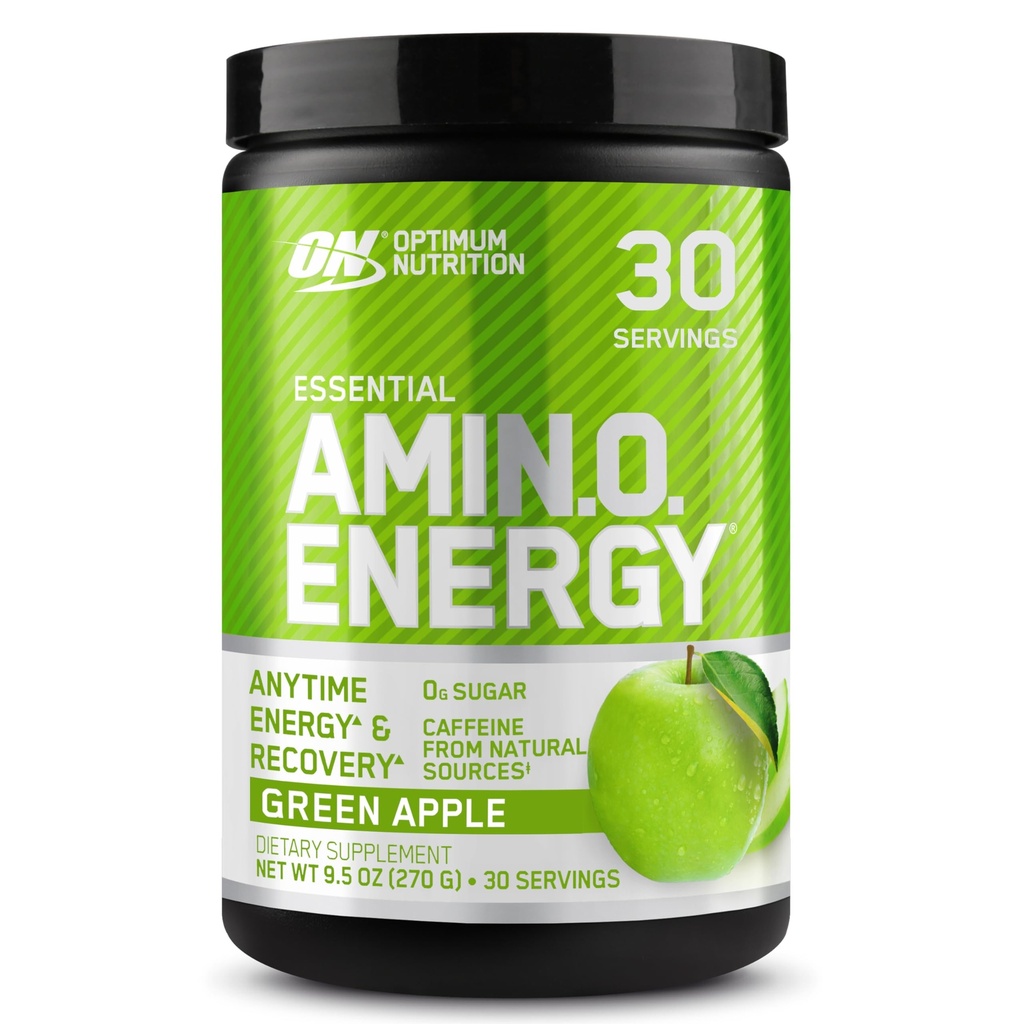Optimum Nutrition Amino Energy - Wstępne ćwiczenia z zieloną herbatą, BCAA, Amino Acids, Keto Friendly, Green Coffee Extract, Energy Powder - Green Apple, 30 Servings (Packaging May Vary)