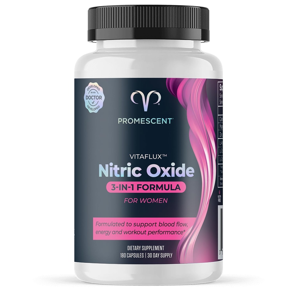 Promissive VitaFLUX Women 's Nitric Oxide Booster Supplement, Boost Energy & Performance - Terapeutyczna dawka podstawowych aminokwasów L Arginina, L Citruline, L Carnitine, Cynk (180 kapsułki)