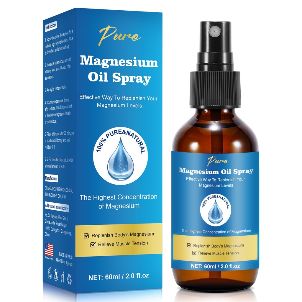 Czysty rozpylacz oleju magnezowego, rozpylacz magnezowy, olejek magnezowy do stóp, Butelka szklana z magnezu, 2 fl oz / 60ml, Łatwy w Absorbowaniu i użyciu