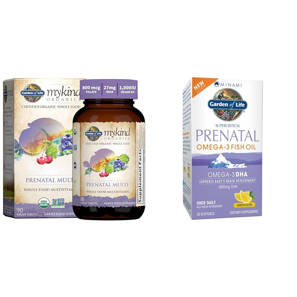 Ogród Prenatal Multivitamina kobiet z witaminą D3, B6, B12, C & Żelazo & Minami Natural Prenatal DHA Omega 3 Suplement oleju rybnego Softgels, Lemon, 30 Hrabia