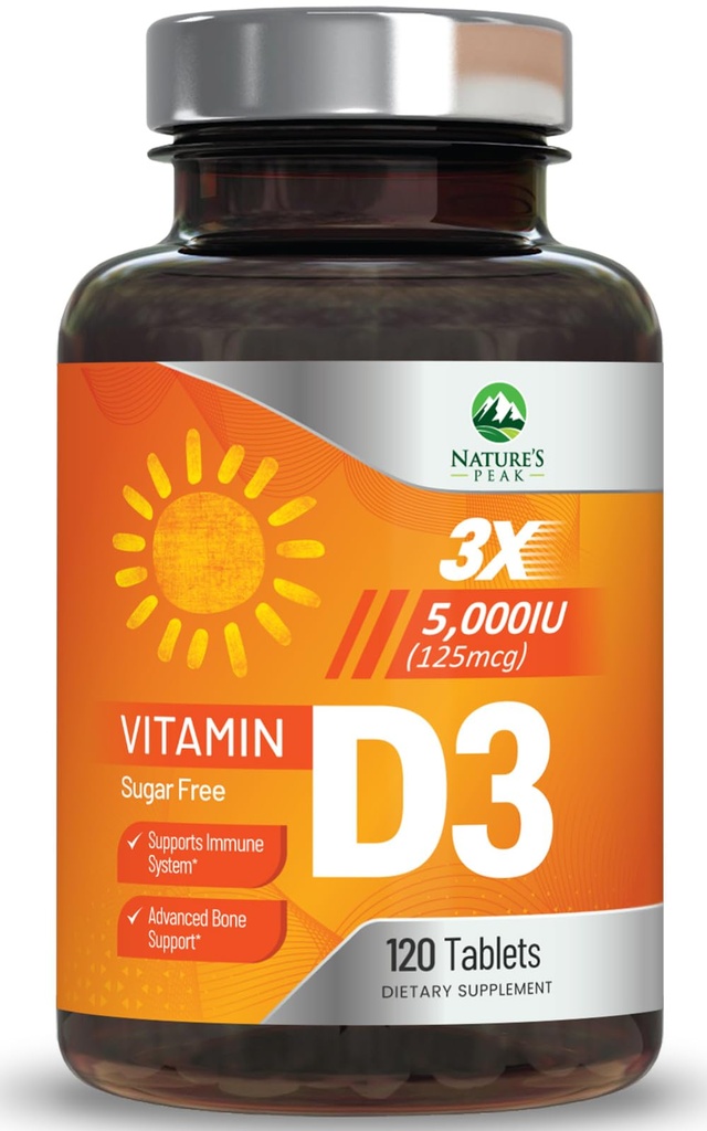 Witamina D3 5000iu (125 μg) Wsparcie dla zdrowia immunologicznego - Wysokiej mocy witamina D Suplement diety dla kości, zębów, mięśni - Przyroda VIT D, Wegan, Gluten Free, Malina Flavor - 120 Tabletki do żucia