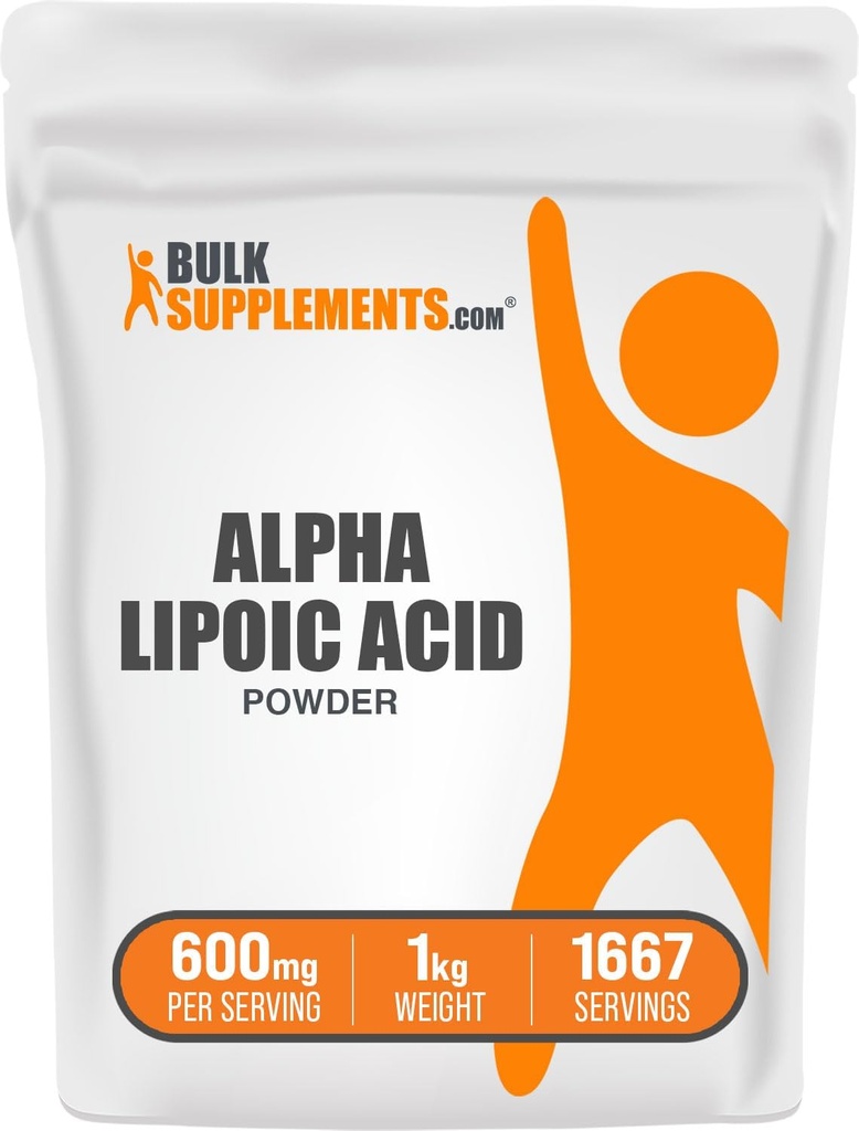 BulkSupplements.com Alpha Lipoic Acid Powder - Suplement ALA, Alpha Lipoic Acid 600mg - ALA Powder, Gluten Free - 600mg Alpha- Lipoic Acid per Serving, 5kg (11 lbs) (opakowanie po 5)