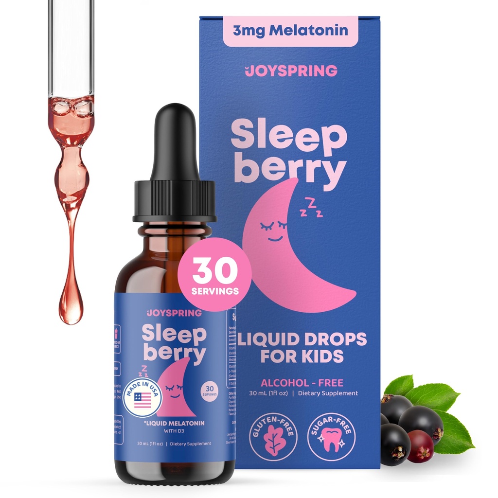 SleepBerry Liquid Melatonin dla dzieci - Natural Seep Aid with Elderberry and Witamina D - Wzmacnia system immunologiczny podczas snu (1 Fl oz)