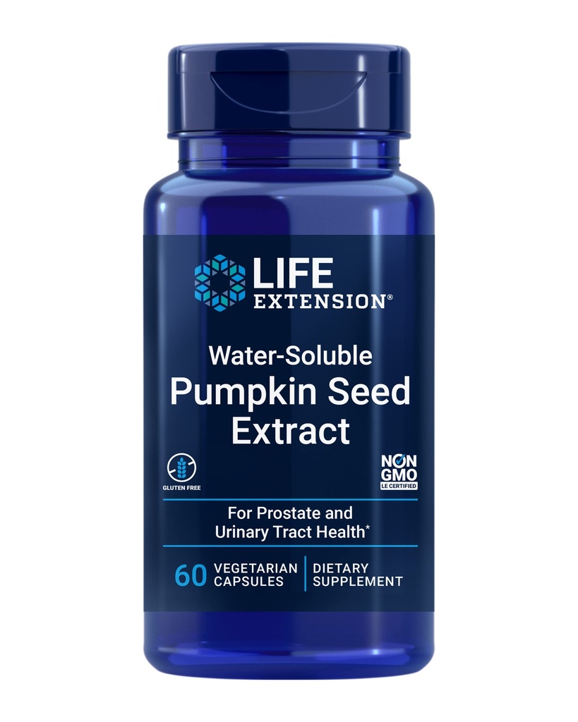 Life Extract Water- Rozpuszczalny ekstrakt z nasion dyni, Promotes Prostate & Tract zdrowia moczu, Bladder Health Support, Mężczyźni, Kobiety, Gluten- Free, Non-GMO, Wegetarianin, 60 Kapsułki