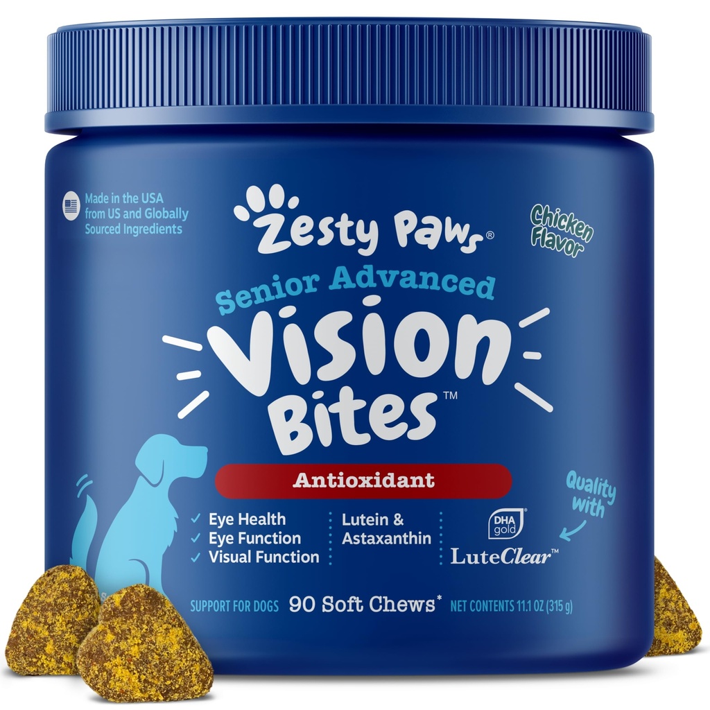 Zesty Łapy Eye Supplement dla psów - Vision Support with Antioksydants & Omega 3 Tłuste Kwasy - 90 Chews