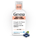 Genexa Clean Cough & Chest Congestion Relief, Dye Free, 0% Sztuczne dodatki, Multi- Syrop Relief Simptom, Suppresant & Expectorant, Organic Blueberry Flavor, 6 fl oz