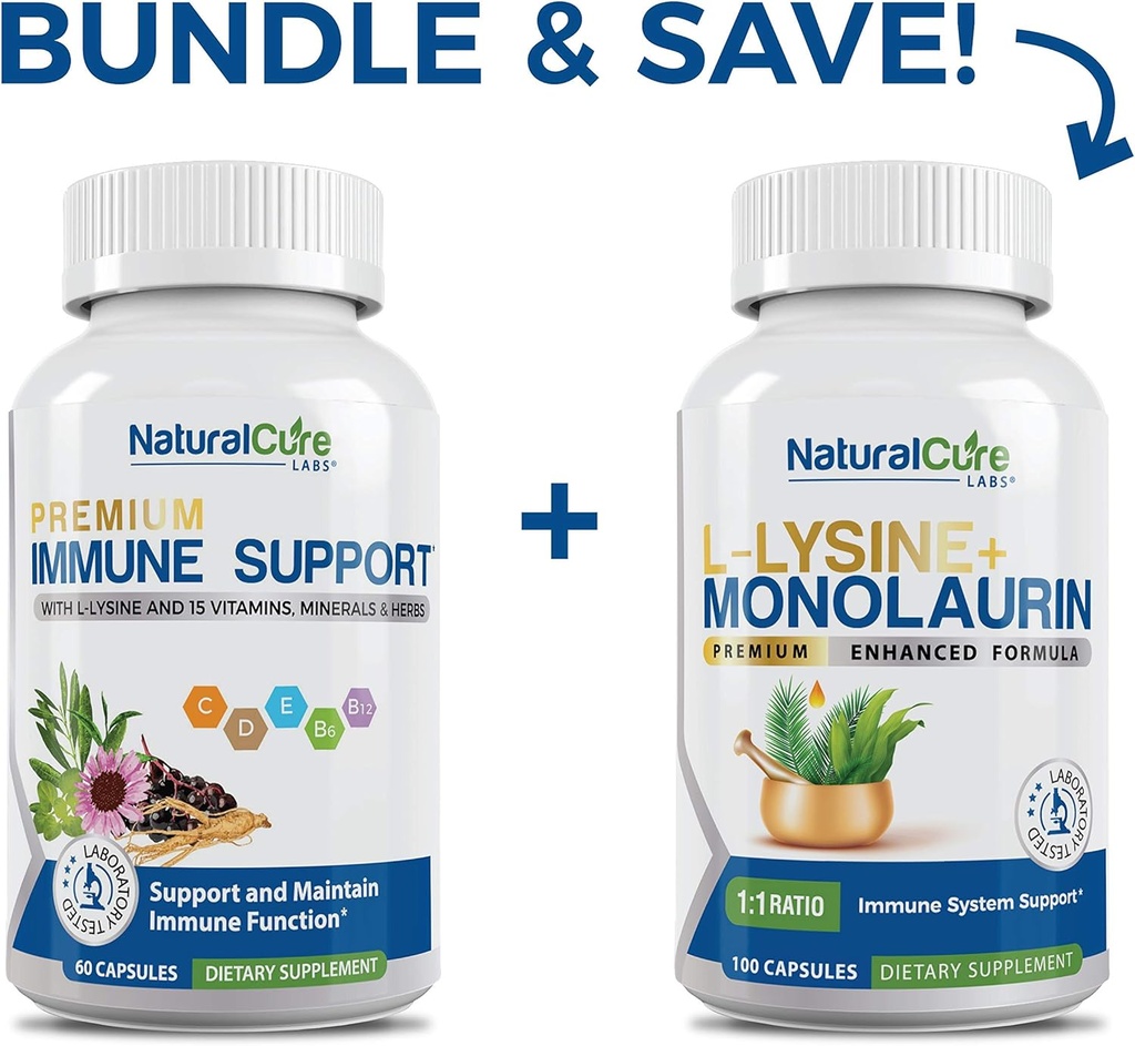 Natural Cure Labs Bundle: Wsparcie immunologiczne + Lyzyna + Monolaurin