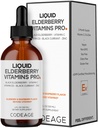Codeage Elderberry Vitamins Pro - Organic Black Elderberry Liquid Drops - Witamina C, D3, Cynk, Czarna Porzeczka - 2- Miesiąc dostaw - Czarny Sambucus Liquid - Suplement dla dorosłych i dzieci - 4 fl oz