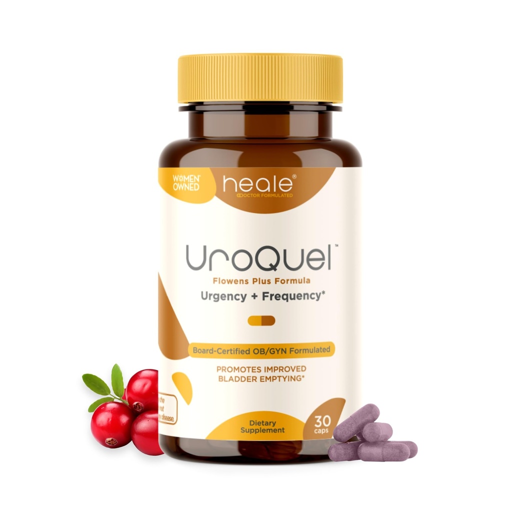 UroQuel - Natural Bledder Control Suplement Żurawinowy - Redukcja pilnych kąpieli, Częstotliwość, Nietrzymanie moczu, z kwiatami - OBGYN Spreparowane - Pigułki żurawinowe dla kobiet i mężczyzn - przez Heale - 30 Kapsułki