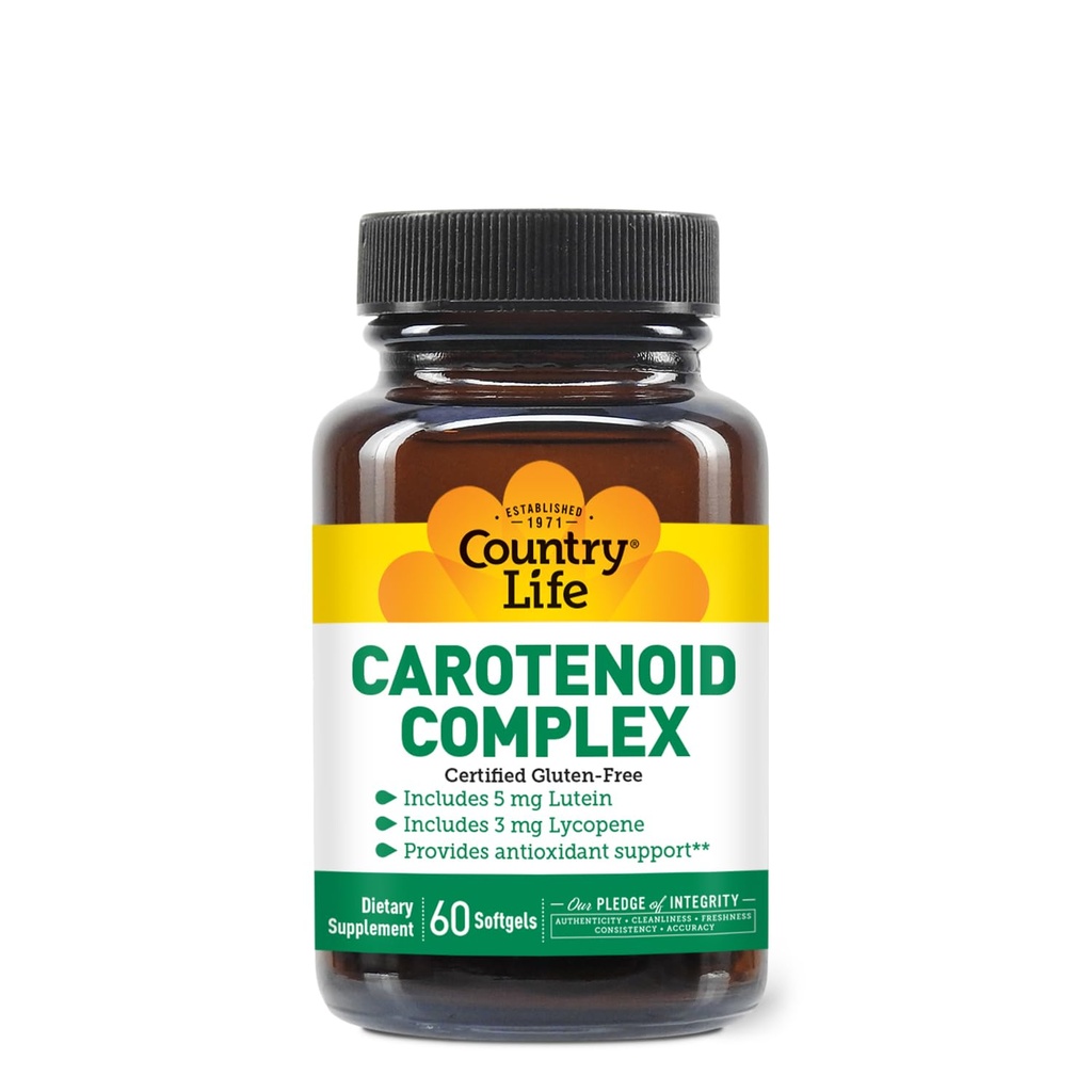 Country Life Carotenoid Complex z luteiną, likopenem i astaksantyną, 60 Softgels, Wsparcie przeciwutleniające