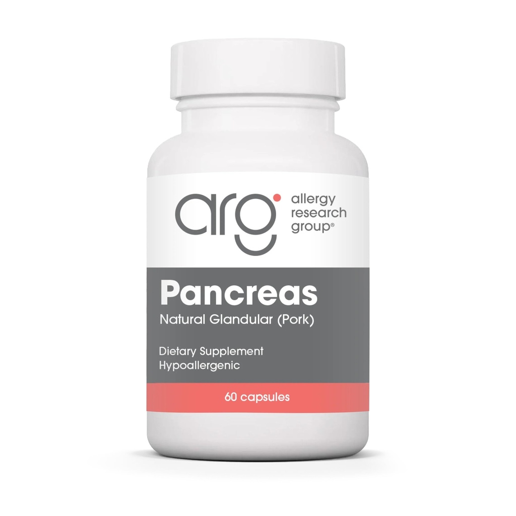 Allergy Research Group Pancreas Pork Supplement - Pancreas Natural Glandular, 425 mg Enzymy trzustki, Enzymy trawienne Amylase, Proteza - 60 Count