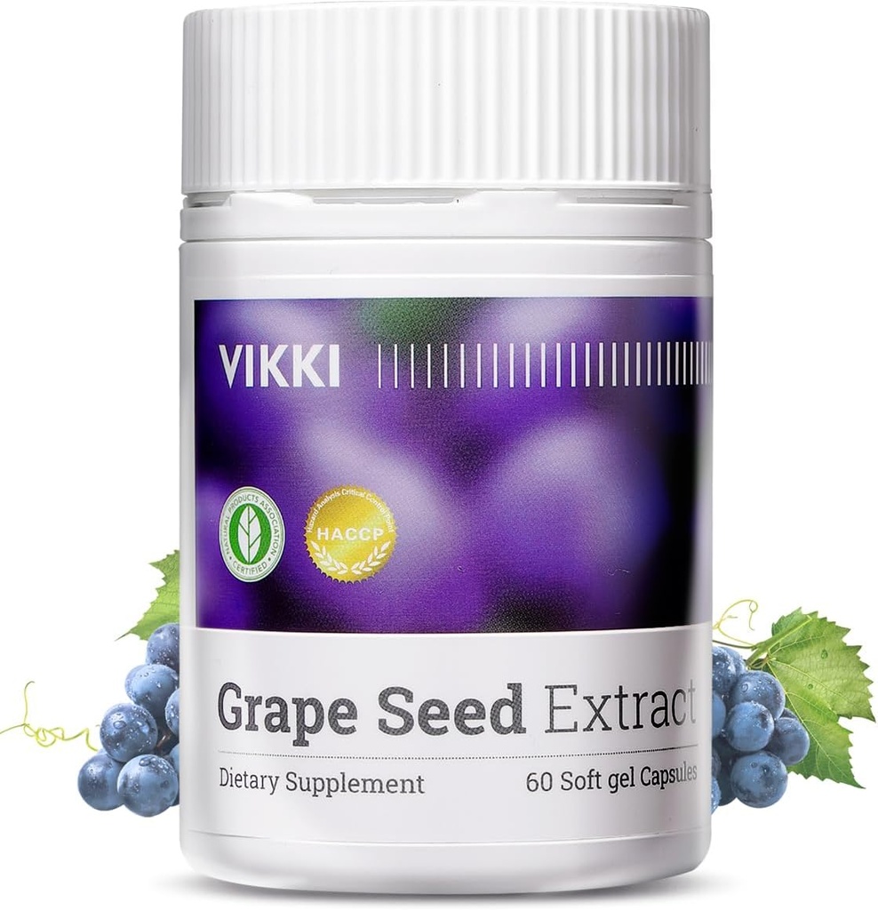 Vikki Grape Seed Extract Kapsułki 38100mg, 60 Hrabia, Maksymalna moc z OPC Oryginalna esencja jagodowa