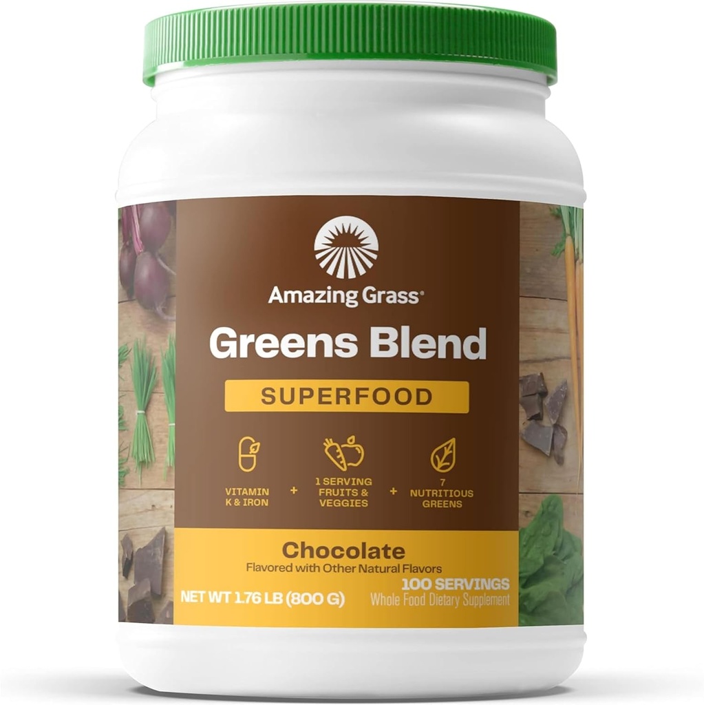 Niesamowita zieleń trawa Superfood Proszek: Zielony Proszek z Digestive Enzymy i Probiotyki, Spirulina organiczna, Chlorella, i Burak Root Proszek, Czekolada, 100 Słupki