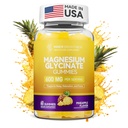Glucynian magnezu Gummies 600mg, Non-GMO, Gluten- Free, Gummies magnezu dla dorosłych i dzieci, Sen, Relaxation & Focus, Flavor ananasowy, 60 Count