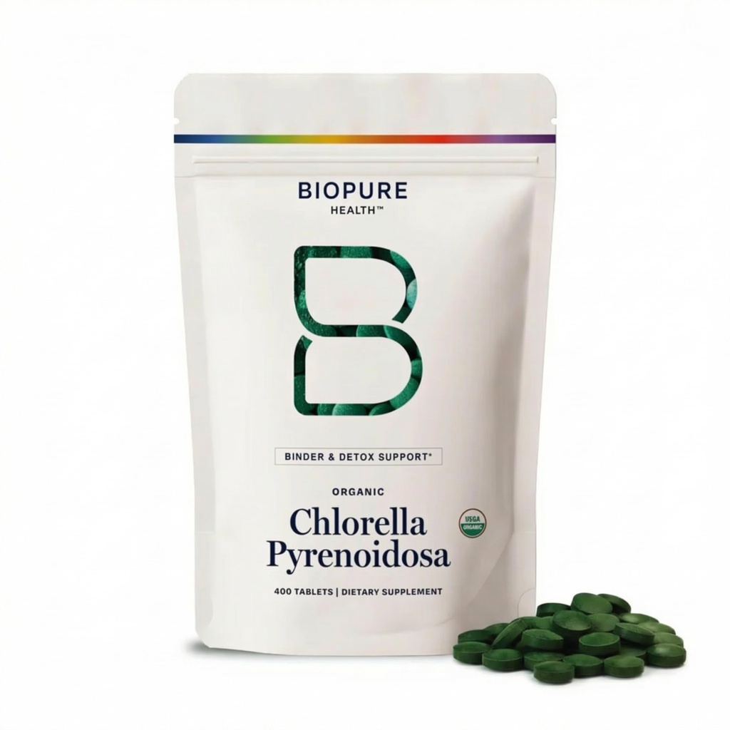 BioPure Chlorella Pyrenoidosa - 100% Organiczne, Cracked- Cell Wall, Nutraceutical Superfood Packed z białkami, Witaminy, Minerały i Acidy Amino, które wspierają metabolizm, Detox & Immunitet - 400 Tabletki
