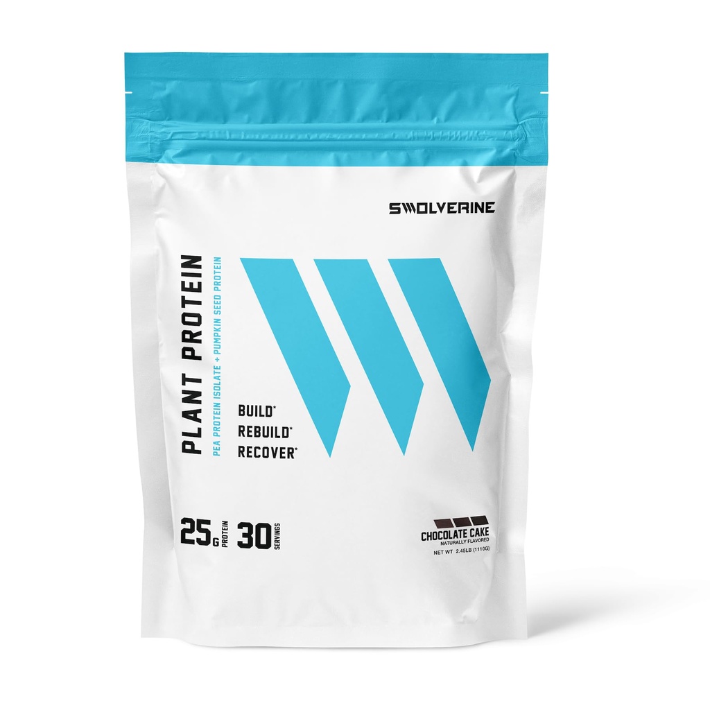 Białko roślinne Swolverine 124; 100% Wegan, Proszek białkowy na bazie plantacji, Izolat białka grochu, Białko nasion dyni, Białko 22G, 30 Słupki Flavor ciasto czekoladowe (ciasto czekoladowe)