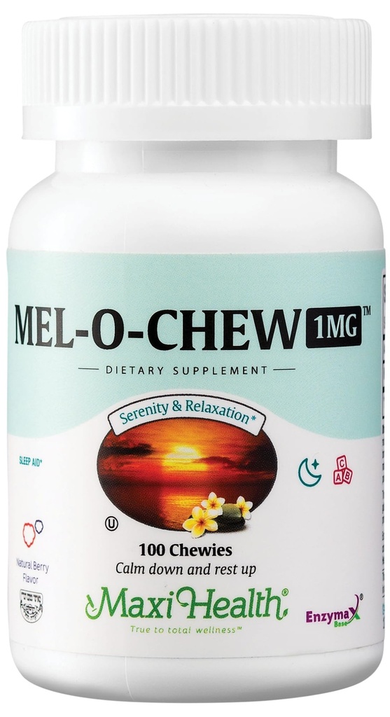 Maxi Health Melatonin 1 mg do rozgryzania i żucia - Melatonina wspomagająca sen w celu zachęcenia do naturalnego snu - Non-Habit Forming Supplement with Enzymax for Fast- Acting Support Kosher (100 jednostek)