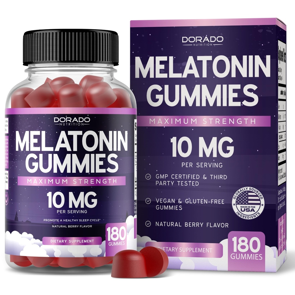 Melatonina Gummies 10mg dla dorosłych (180 Count) - Szybkie rozpuszczanie Gummies Melatonina - Gummy dla dorosłych Zawiera 10mg - Wysoka moc - Mieszany Berry Flavor - Non-GMO, Vegan Supplement & Made in USA