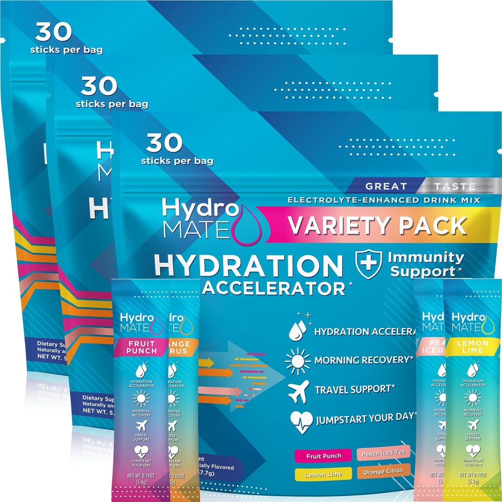 HydroMATE Electrolyte Proszek Odmiana Pakiet luzem Nawodnienie Pakiety Niski cukier 90 Liczba