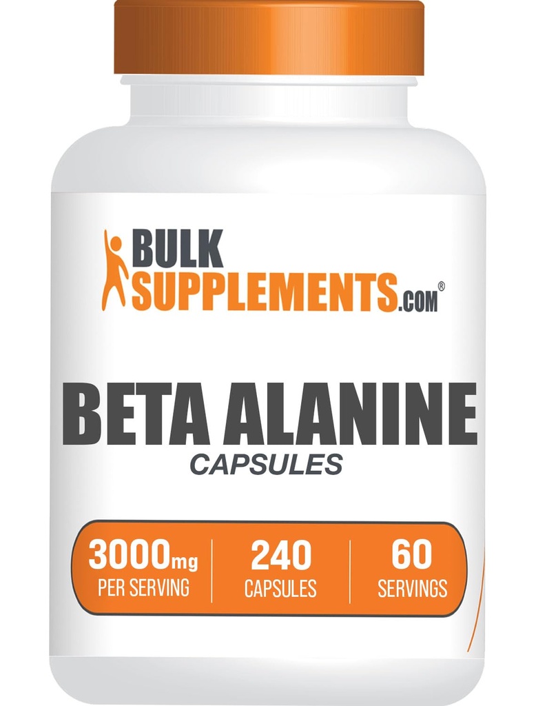 BulkSupplements.com Kapsułki Beta Alanine - Suplement Beta Alanine, Suplement Pre- Workout - Gluten Free, 4 Kapsułki na Serving, (3000mg), 240 Count (Pack of 1)