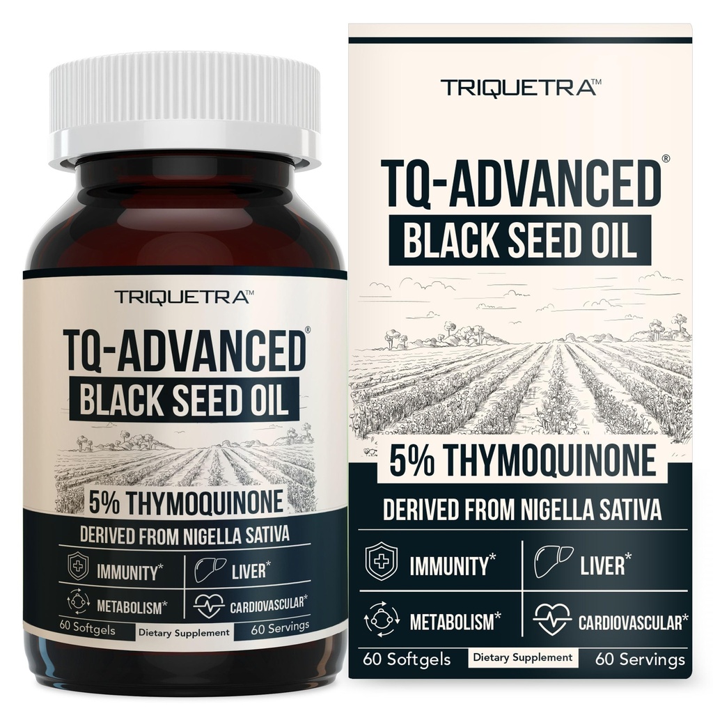 Black Seed Oil Softgels 124; 5% Thymoquinone - TQ- Advanced ® Support 124; High Potency - 500 mg na kapsułki - 15: 1 Koncentrat z Nigella Sativa Extract, Raw Form, Vegan Formula, Butelka szklana (60 Softgels)