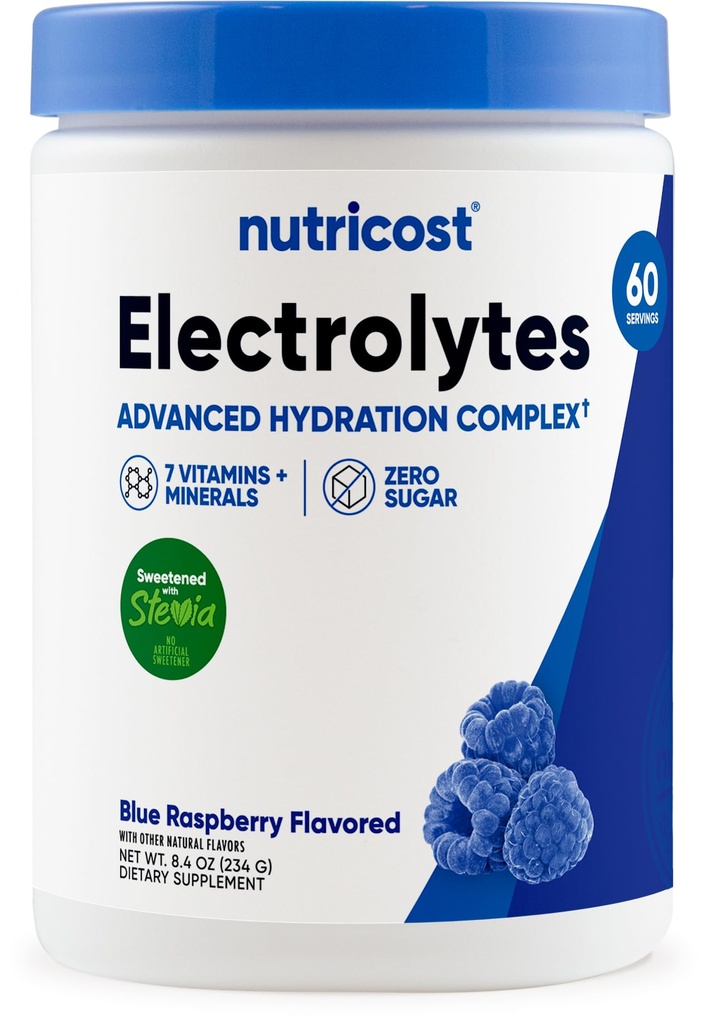 Nutricost Electrolyte Complex Powder (60 Servings, Blue Malina) - Suplement do nawadniania Drink Mix z witamin i minerałów