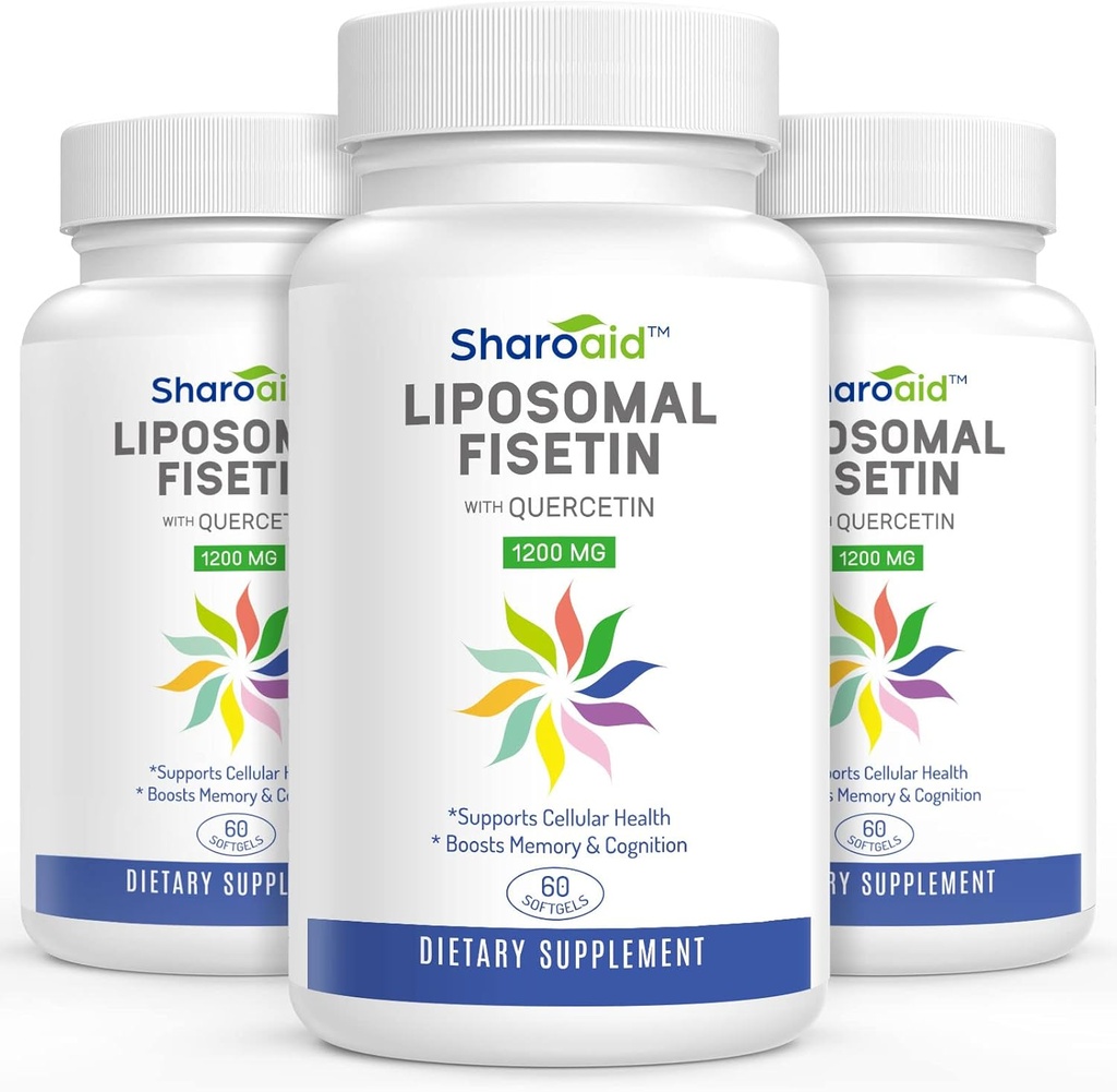 Liposomal Fisetin z suplementami Quercetin 1200 mg na serwowanie, Wysoka Absorpcja Polifenole Antyoksydanty dla kobiet, Mężczyźni, Non-GMO, Gluten- Free, 3 butelek - 180 Softgels