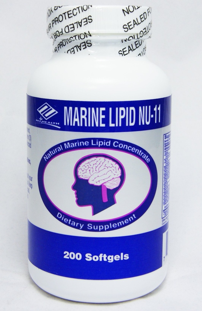 Marine Lipid Nu- 11 w 1 Obejmują: Olej rybny, Lecytyna sojowa, Olej z kiełków pszenicy, Selenlum Yeast, Olej czosnkowy, ekstrakt Grape Bark, Witamina E, Octacosand Powder, Wieczorny Primross Oil, Orgentic Flaxseed Oil, Ginkgo Biloba Extract.