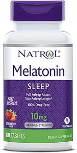 Natrol Melatonina Sen Maksymalna moc szybki rozpuścić smak truskawki 10 mg 60 tabletek (Opakowanie po 3)