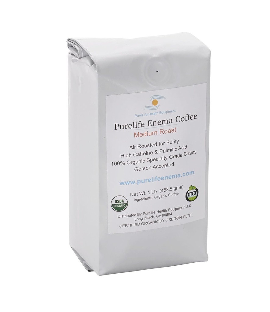 Purelife Organic Enema Coffe- średnie powietrze Roast - Lab Tested - Mold / Mycotoxin Free - Rekomendowane przez Gerson - Pre- Ground
