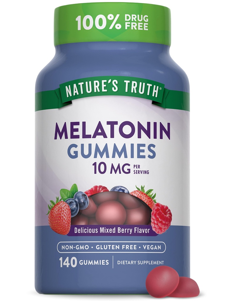 Nature 's Truth Melatonin Gummies' s 124; 10mg '124; 140 Count' s 124; Berry Flavor 's 124; Vegan, Non-GMO & Gluten Free Supplement for Adult