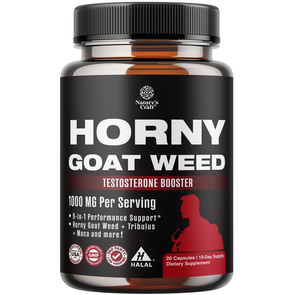 Horny Goat Weed for Mężczyzna Enhancement - Extra Siła Horny Goat Weed for Men 1000mg per Serving Complex with Tongkat Ali Saw Palmetto Extract Panax Ginseng and Black Maca Root for Stamina & Energy