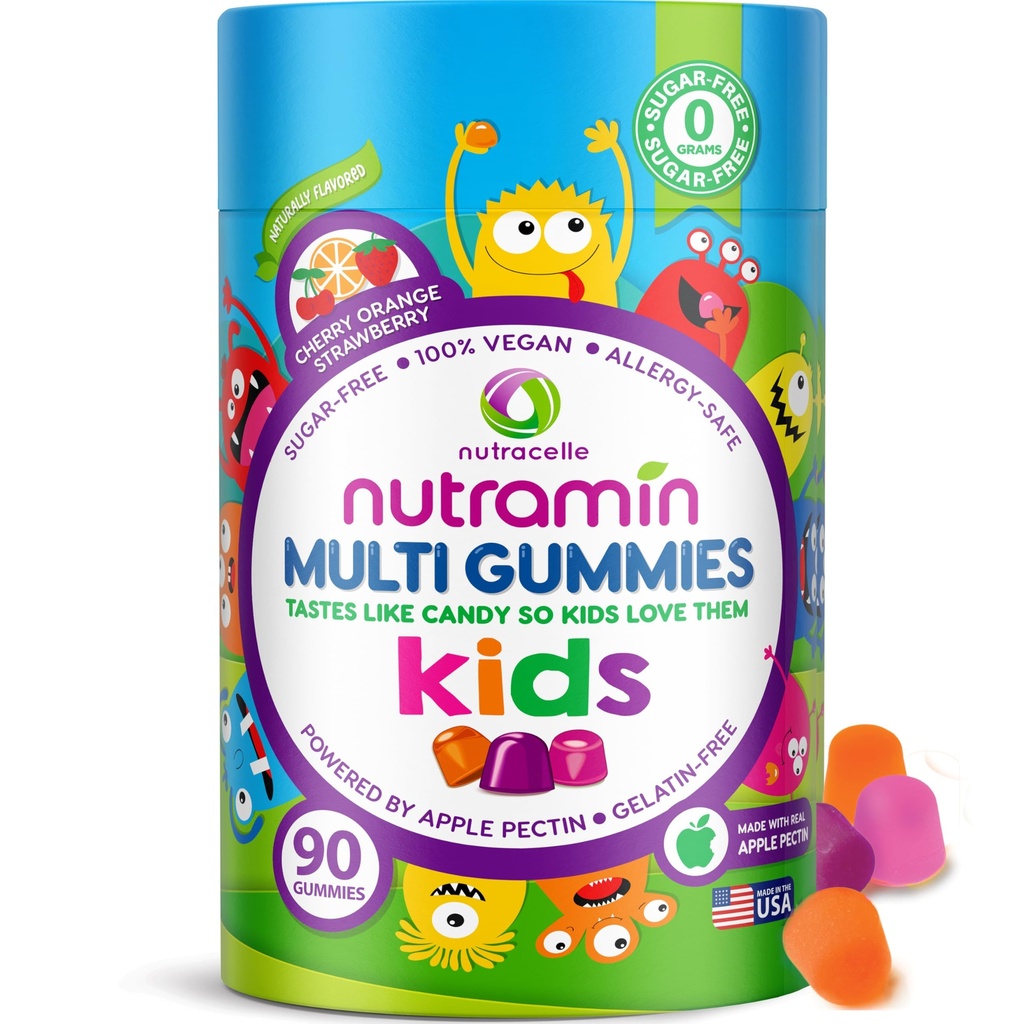 Nutracelle NUTRAMIN Sugar- Free, Allergen- Free 100% Wegan Gummy Multivitamin dla dzieci - Great Desting Natural Gummies Your Kids will Love - 90 Cont Bottle