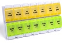 Sukuos AM PM Cotygodniowy Pill Organizator 7 dzień, 2 razy dziennie Medicine Pill Box z Easy Push Przycisk, BPA darmowe opakowania witaminy dla oleju rybnego / suplementy, Łatwy do czyszczenia (żółty i zielony)