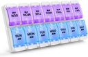 Sukuos AM PM Weekly 7 Day Pill Organizator, 2 razy dziennie Pill Box z artretyzmu Przyjazny przyciskiem, Lekarskie skrzynie na witaminy / olej rybny / suplementy, Łatwy do czyszczenia (fioletowy i niebieski)
