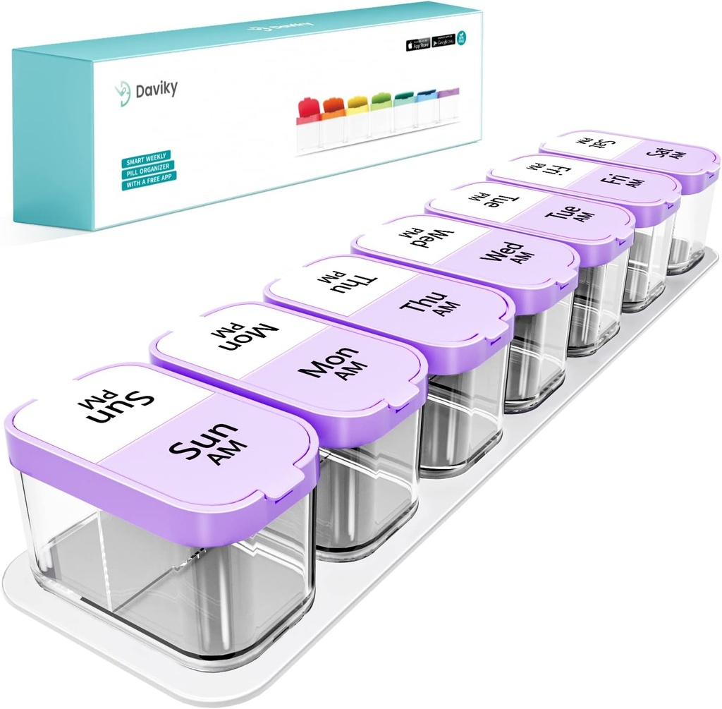 Daviky Duży Pill Organizator 7 Dzień, Tygodniowy XL Pill Box 2 razy dziennie, Extra Big Medicine Case AM PM dla witamin, suplementów i leków