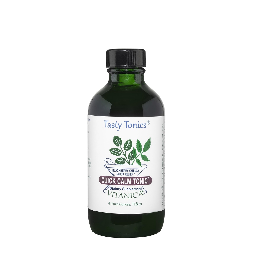 Vitanica Quick Calm Tonic - Suplement wsparcia stresu - Suplement ziołowy z Lavender, Valerian Root, Kava Root & Passionflower Herb - BlackBerry Vanilla - Pro Logo - 4 Fl Oz (118 ml)