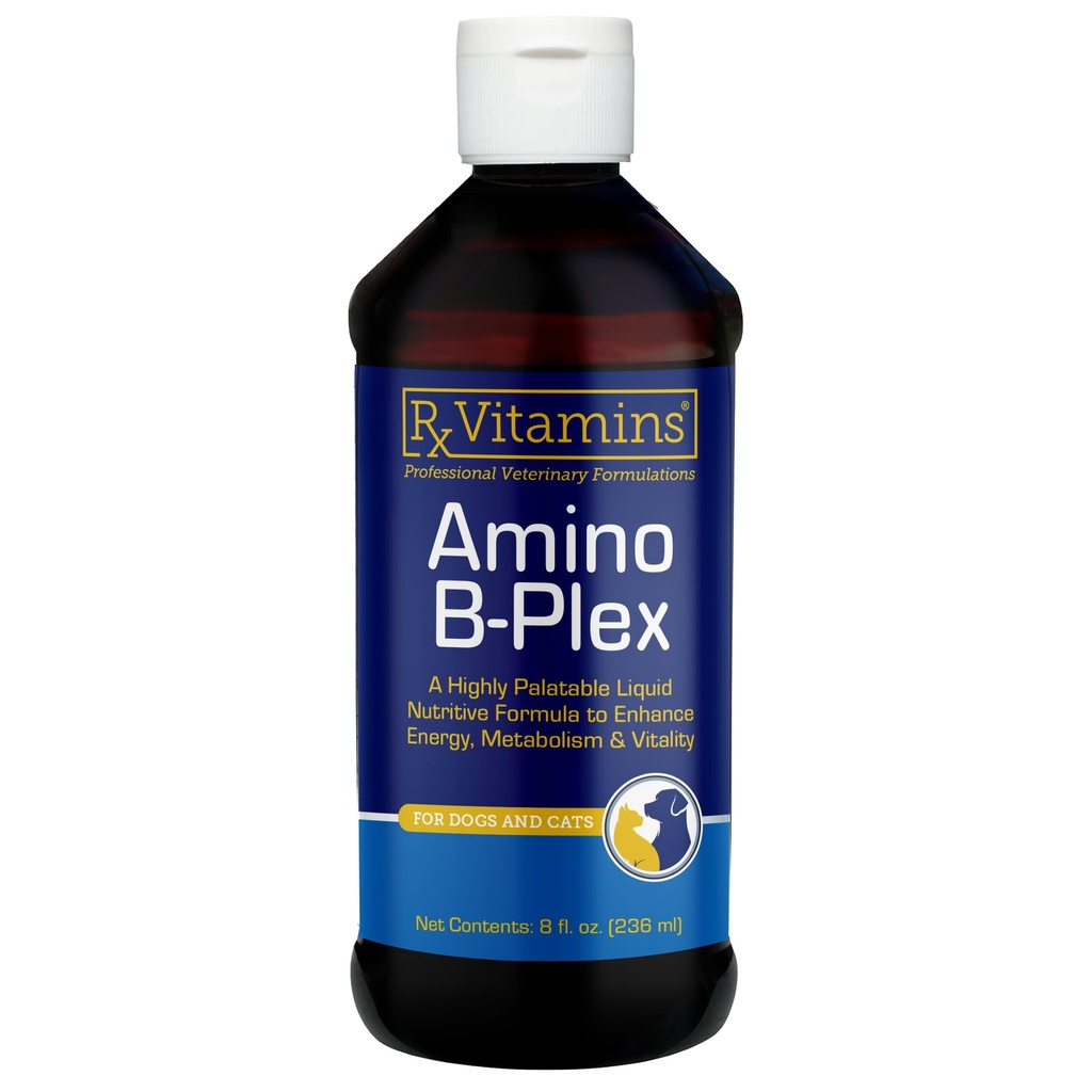 Rx Vitamins Amino B- Plex Cat & Dog Supplement - Witamina B Complex Liquid Plus Acids dla psów i kotów - Apetite Booster i Cat & Dog Weight Gainer - Suplementy & Witaminy - 8 oz
