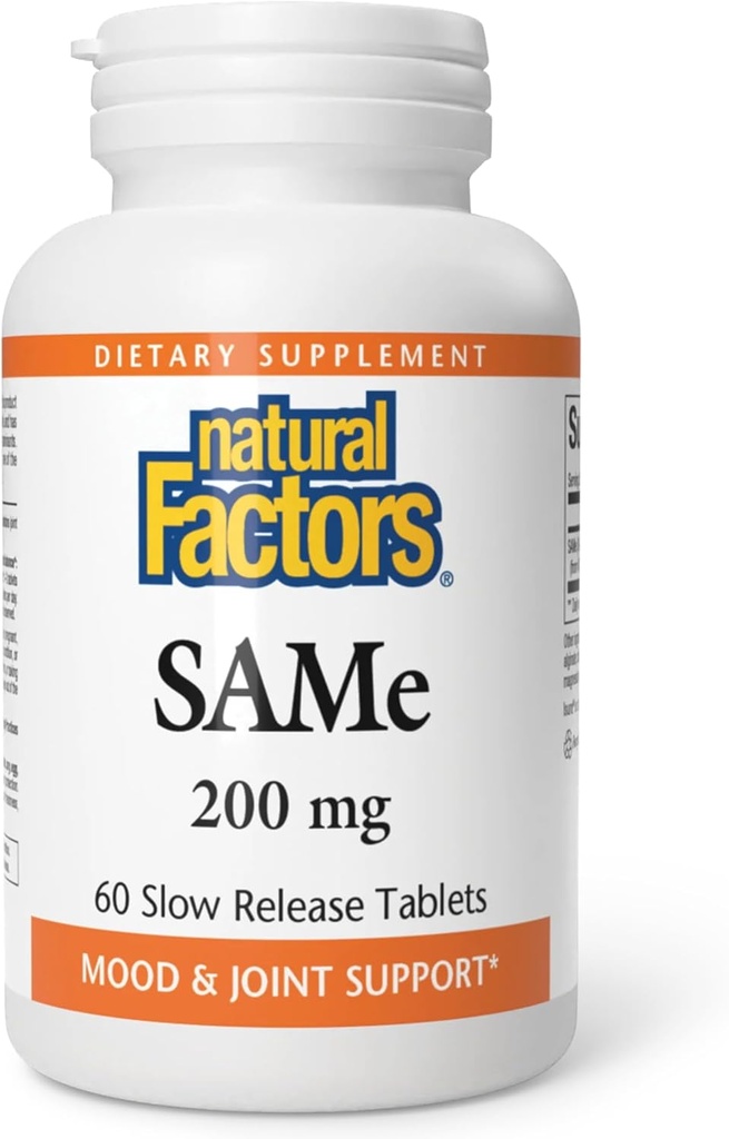 Czynniki naturalne, SAMe 200 mg, Pomaga podnieść nastrój i poprawić zdrowie wspólne, 60 tabletek (60 porcji)