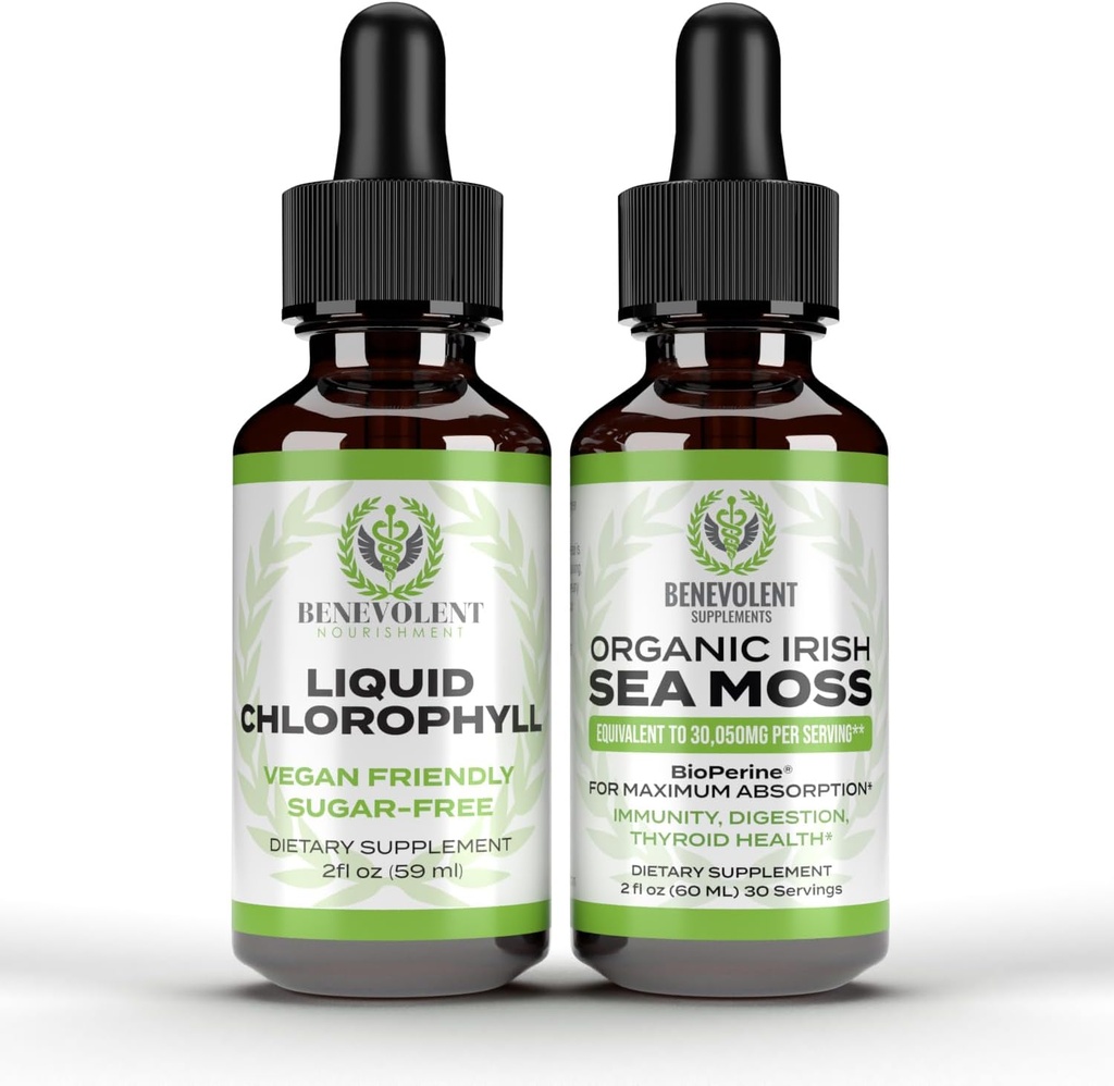 Płynne krople Chlorofilu + Irish Sea Moss Drops 2oz, 4 Miesiące Dostawy Chlorofilu Płynny suplement do dezodorantu wewnętrznego i skóry promienistej