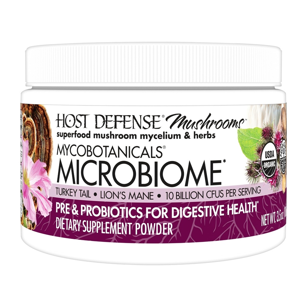 Host Defense MycoBotanicals Microbiome* Powder - Digestive & Immune Health Support Supplement - Gut Health Supplement with Turkey Tail, Lion's Mane & Reishi - 3.5 oz (33 Servings)*