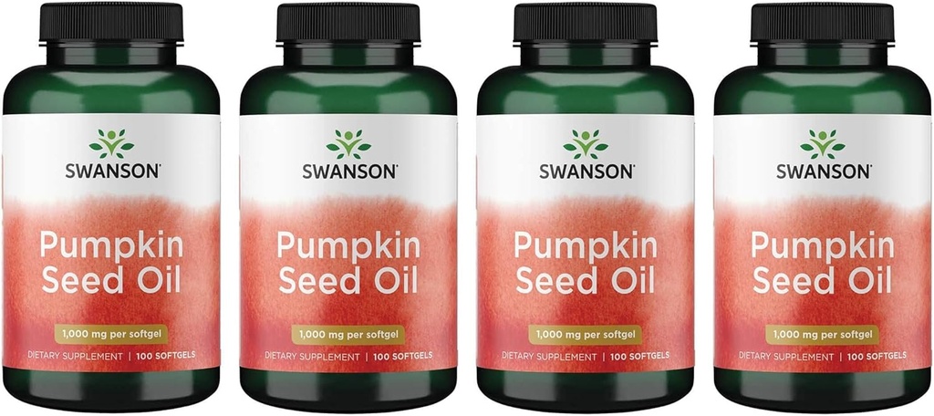 Swanson Pumpkin Seed Oil - Wysoka biodostępność EFA - (100 kapsułki Softgel, 1000mg każdy) 4 opakowania