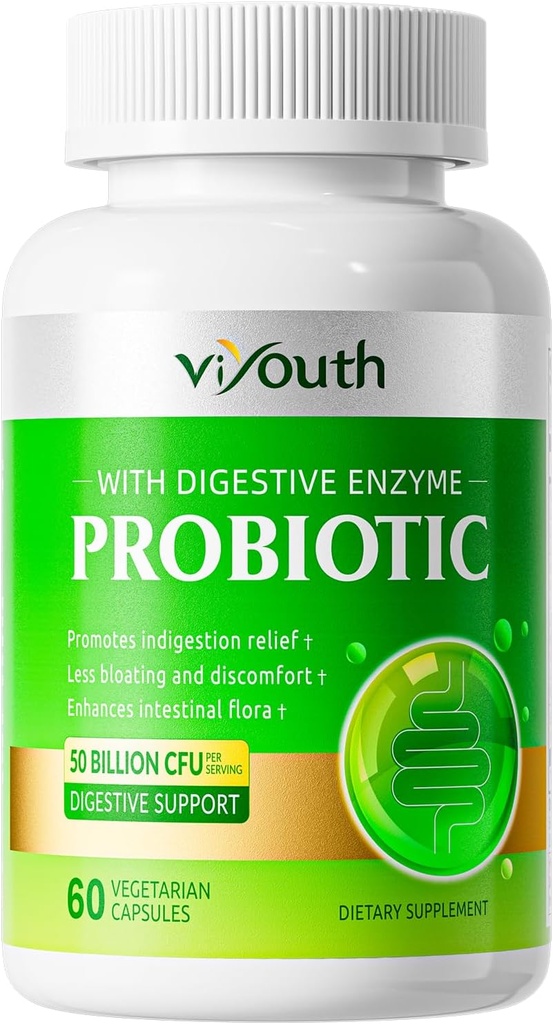 Probiotyki dla Kobiet i Mężczyzn - Probiotyka 50 Miliard CFU 18 Szczepy i 5 Enzymy Digestive dla Gut Health, Immune - Probiotyka Kapsułki Wspomaga Gaz & Bloating, Naturalne, Non-GMO, Gluten Free, 60ct